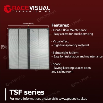 Écran LED transparent de la série TSF P3.9-7.8mm   1000x1000mm, taux de rafraîchissement élevé 3840Hz, installation fixe personnalisable à l'intérieur, cadre en aluminium