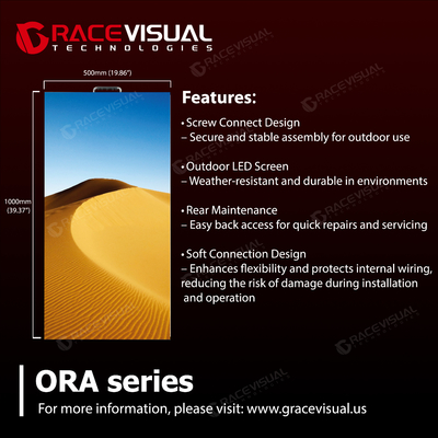 Série ORA ∙ 2,6 mm-4,8 mm Pixel Pitches, 7680Hz Refresh Rate 4500Nits Affichage LED avec protection IP65 en aluminium sous pression et assemblage à arc créatif de 500x1000 mm